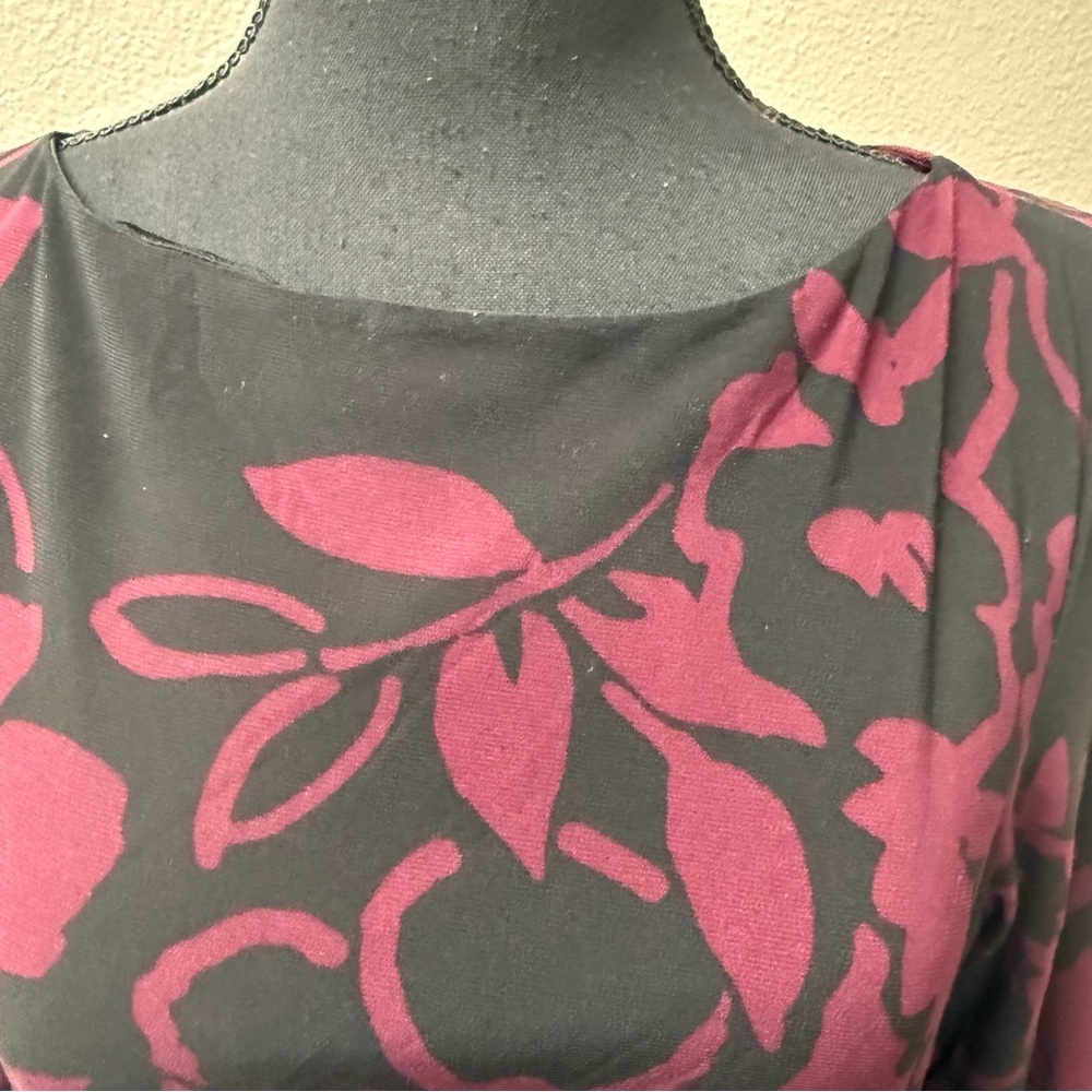Lauren Ralph Lauren Black Burgundy Floral Ruched Sheath Dress Size 10 - Picture 4 of 10